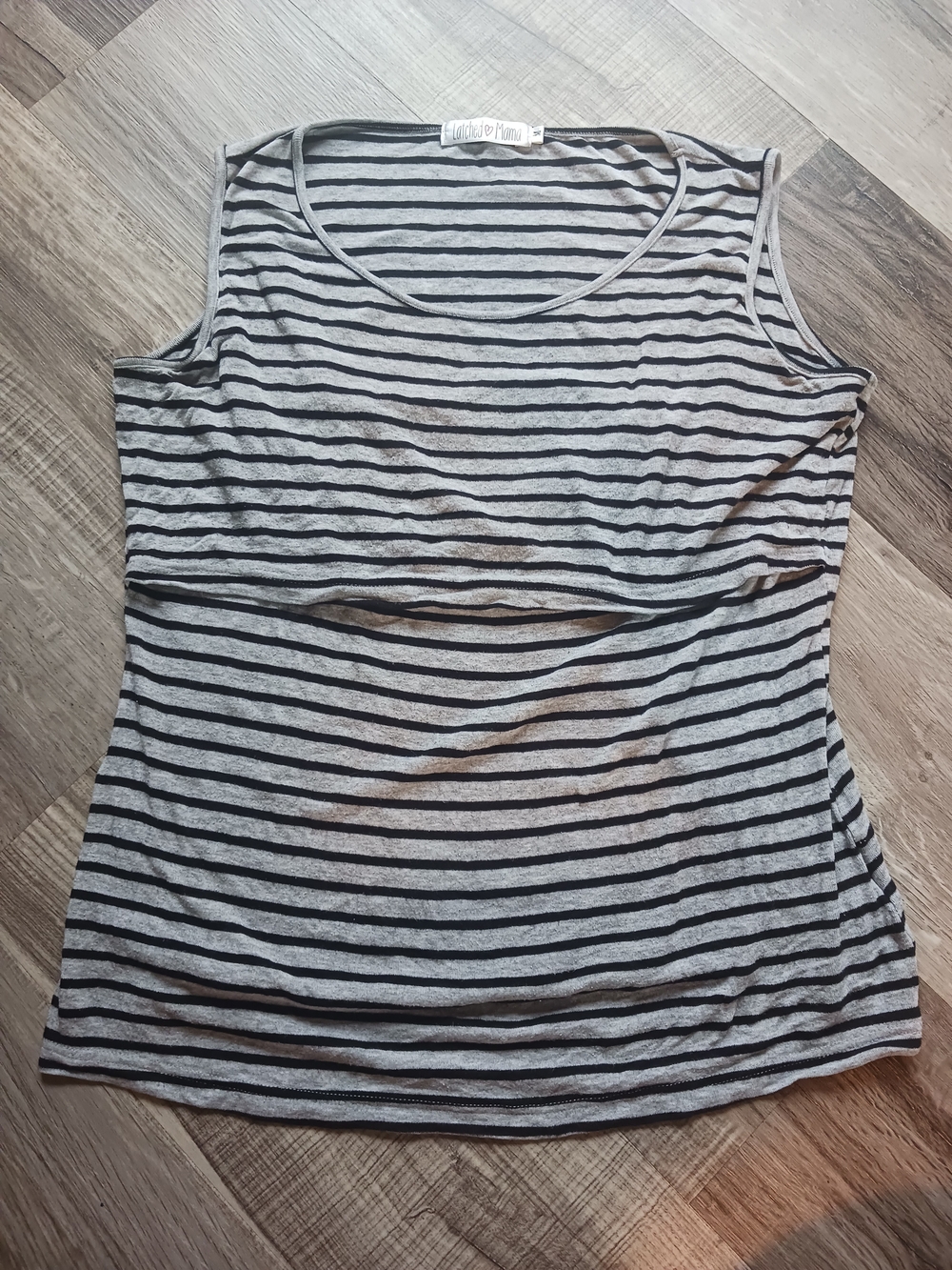 Latched Mama Cotton Gray & Black Striped Nursing Tank Top